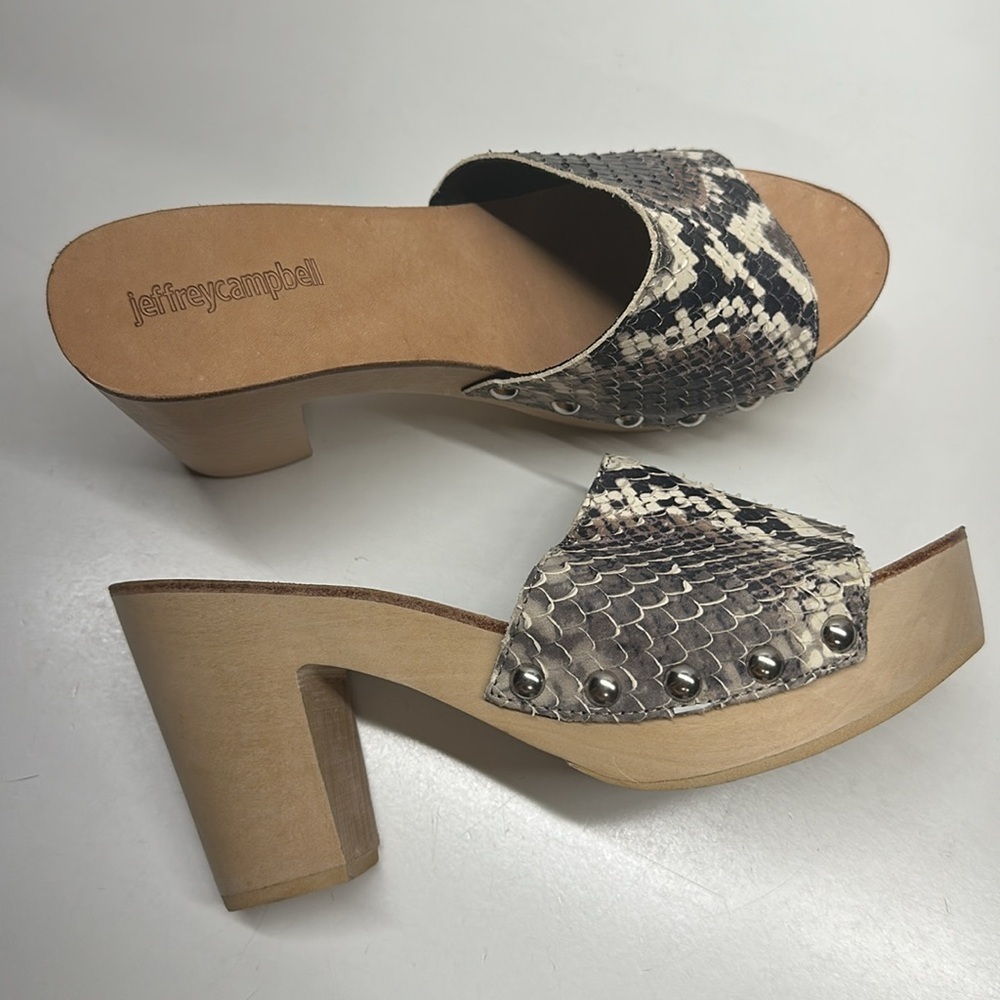 Jeffrey Campbell Dlight Chunky Heels Clogs Mules Leather Sandal Snakeskin Size 7